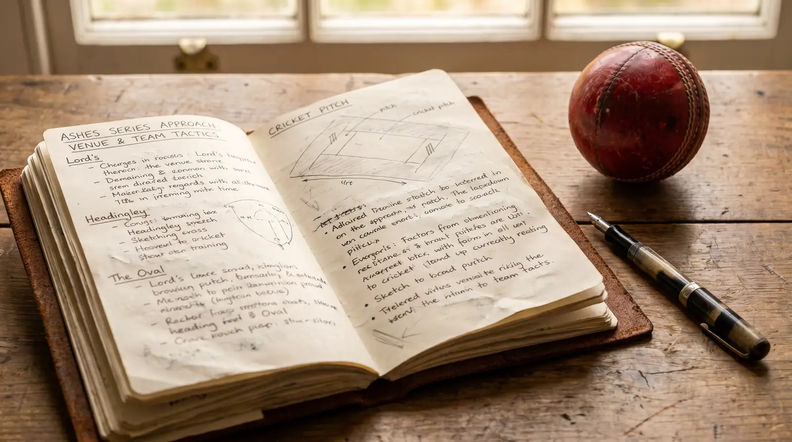 Notebook planning an Ashes series betting approach
