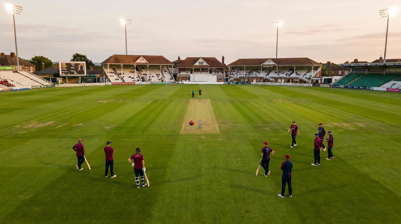 Compact county cricket ground with short boundaries