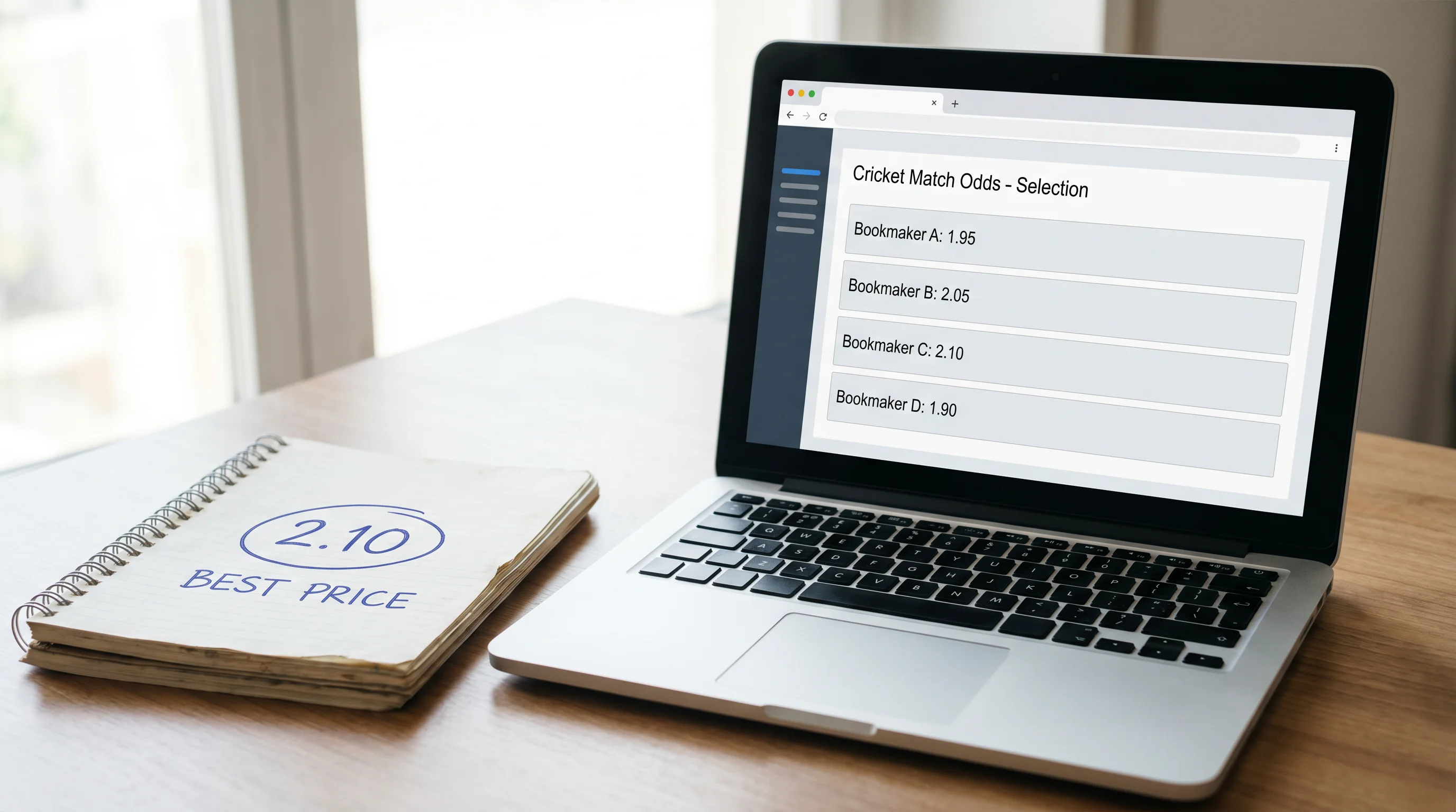 Laptop comparing the same cricket selection across different bookmakers