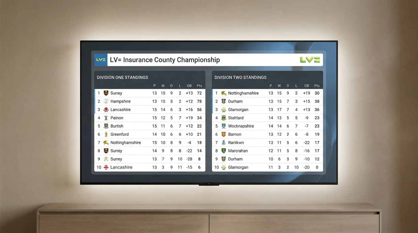 Display showing County Championship division standings