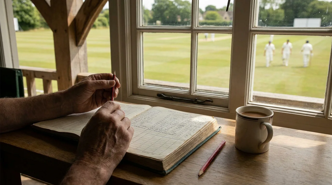 Scorer keeping a county match scorebook over a long season