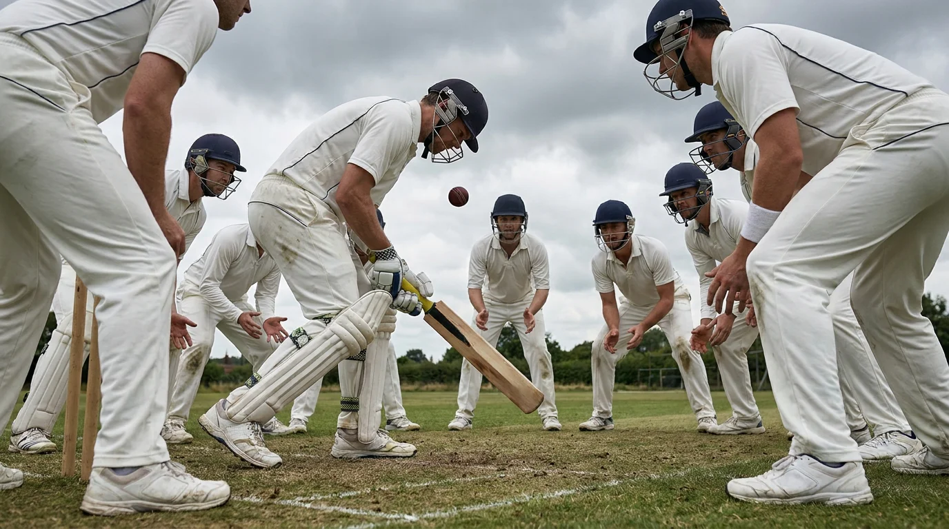 Cricket batsman defending solidly to save a match