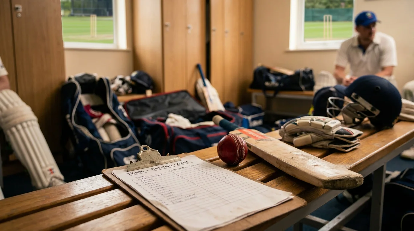 Team sheet showing a cricket side's batting order
