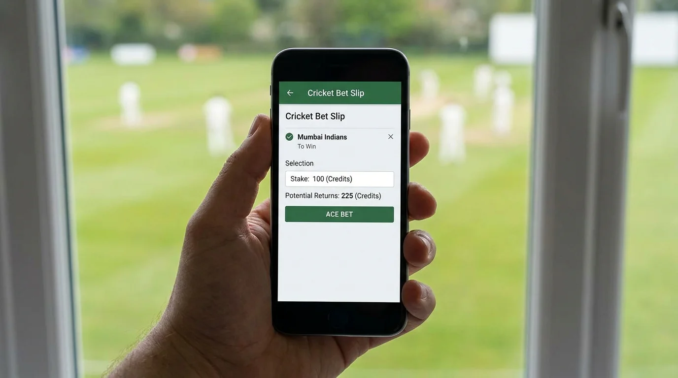 Cricket bet slip on a phone showing a single selection, stake box and potential returns