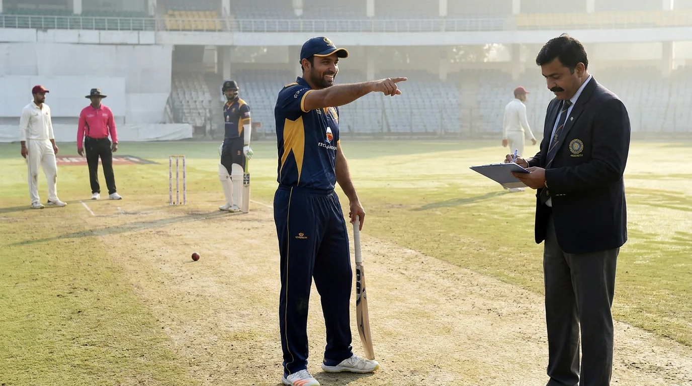 Captain signalling the decision to bat or bowl after the toss