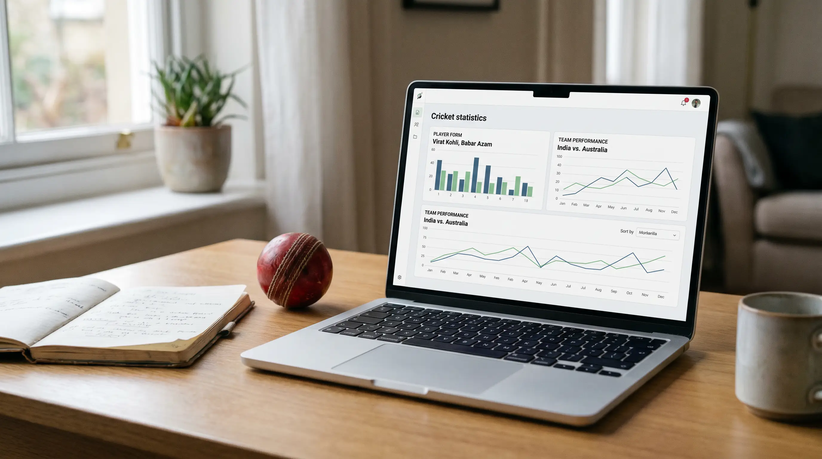 Laptop showing cricket statistical model output used to price a match