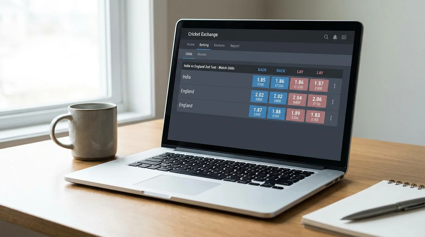 Exchange screen showing back and lay orders being matched on cricket
