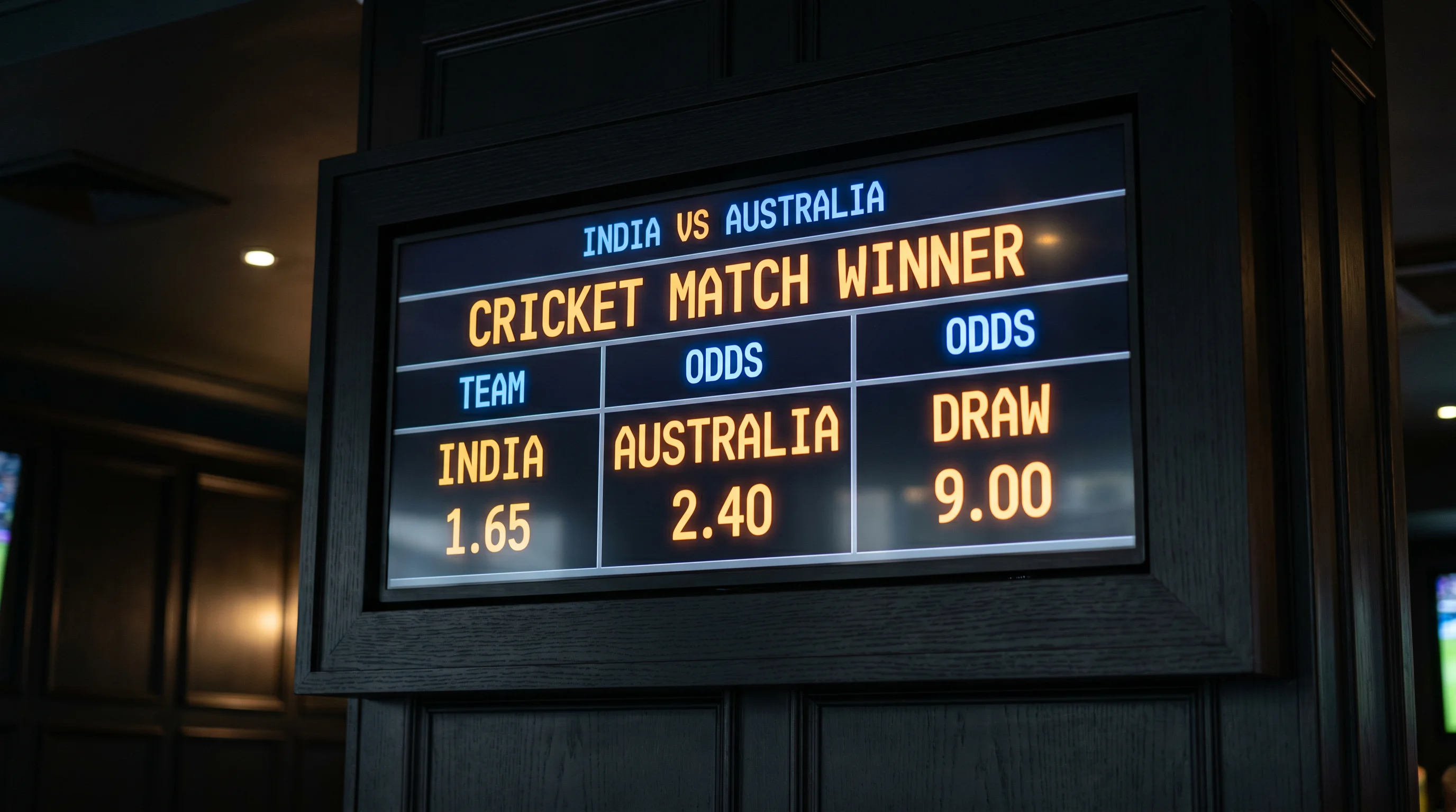 Odds board showing every selection in a single cricket match market