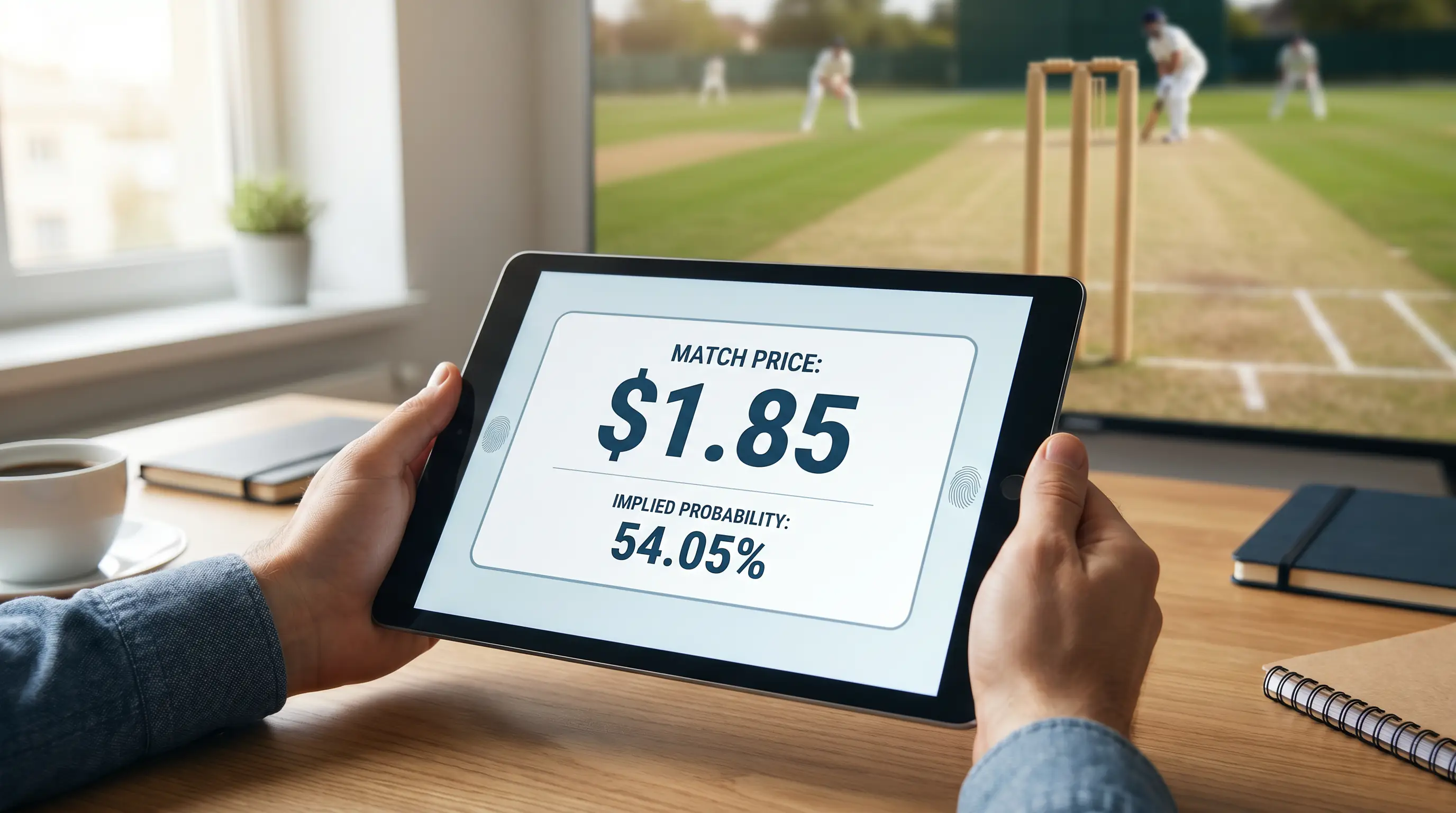 Cricket match price shown alongside its implied probability percentage