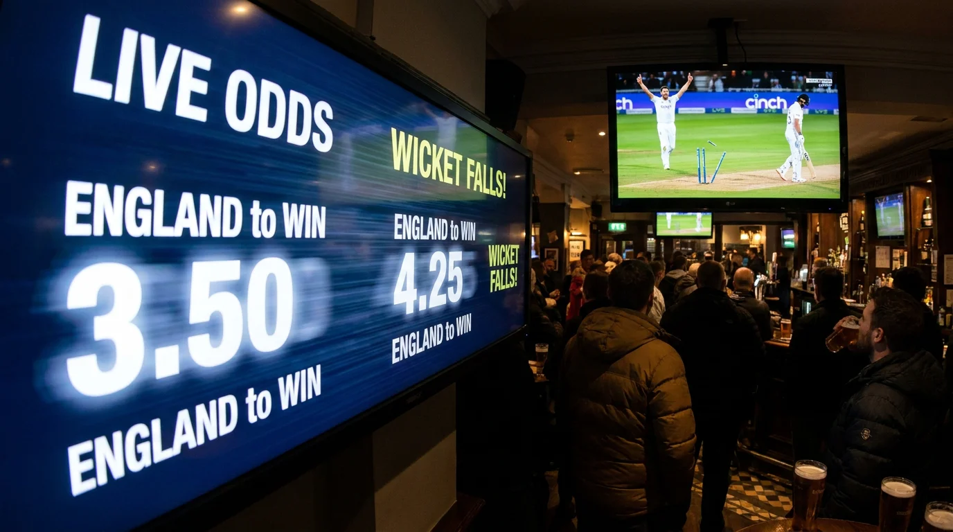 Live cricket odds lengthening on screen as a wicket falls during a match