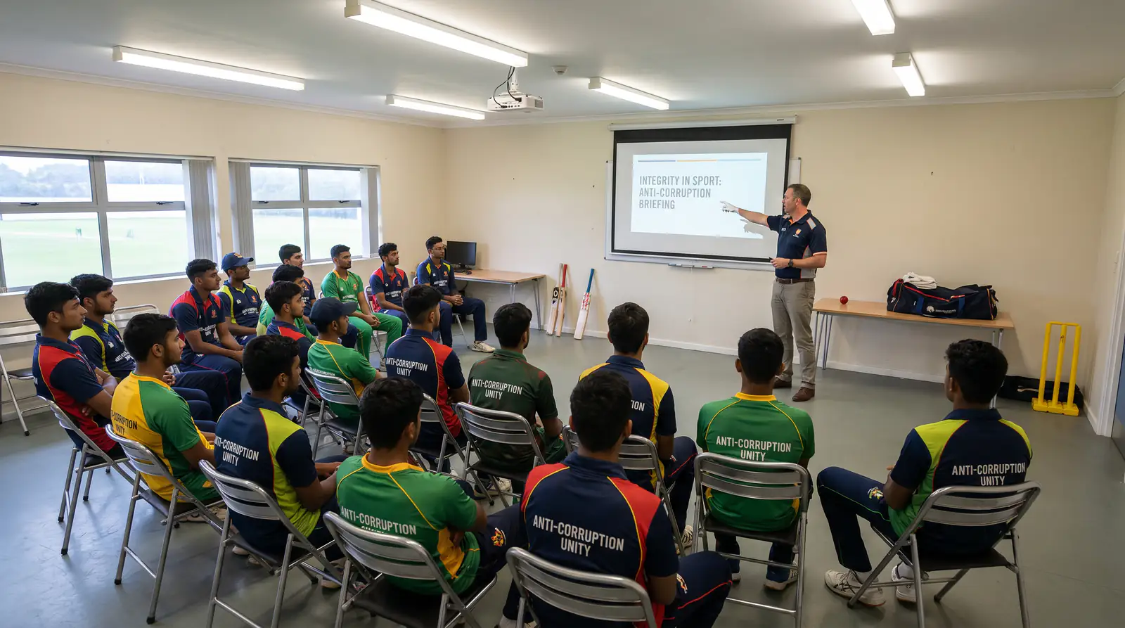 Cricketers attending an integrity education session