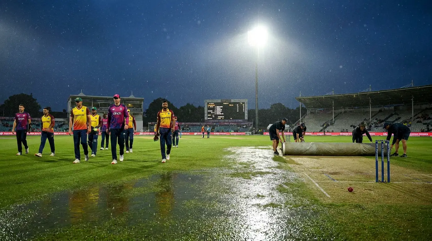 Cricket resuming on a damp outfield after rain