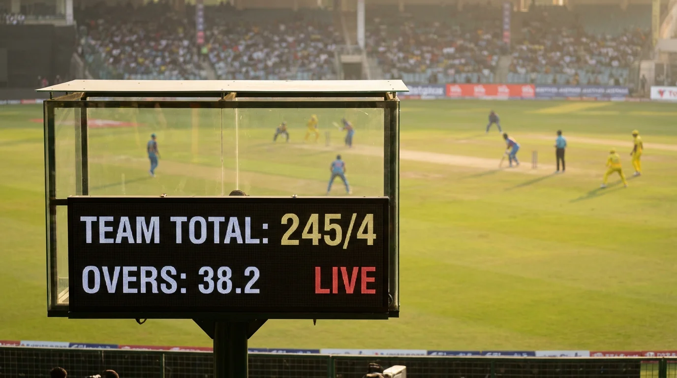 Cricket scoreboard with runs accumulating that drive a spread