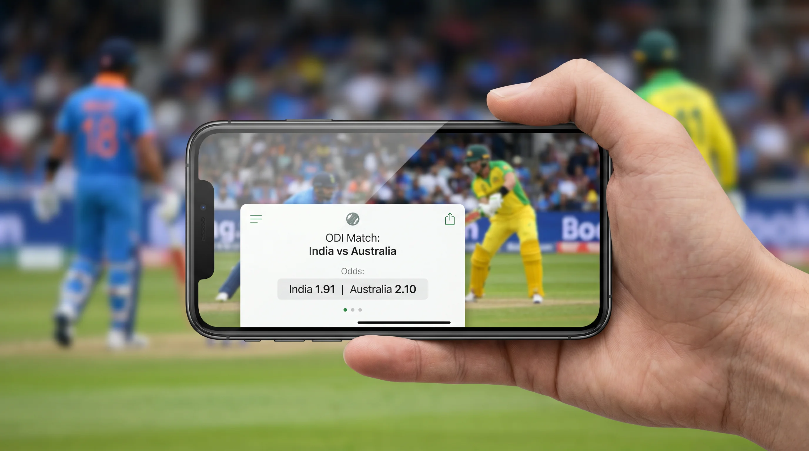 Cricket betting screen displaying clean decimal odds for a one-day international