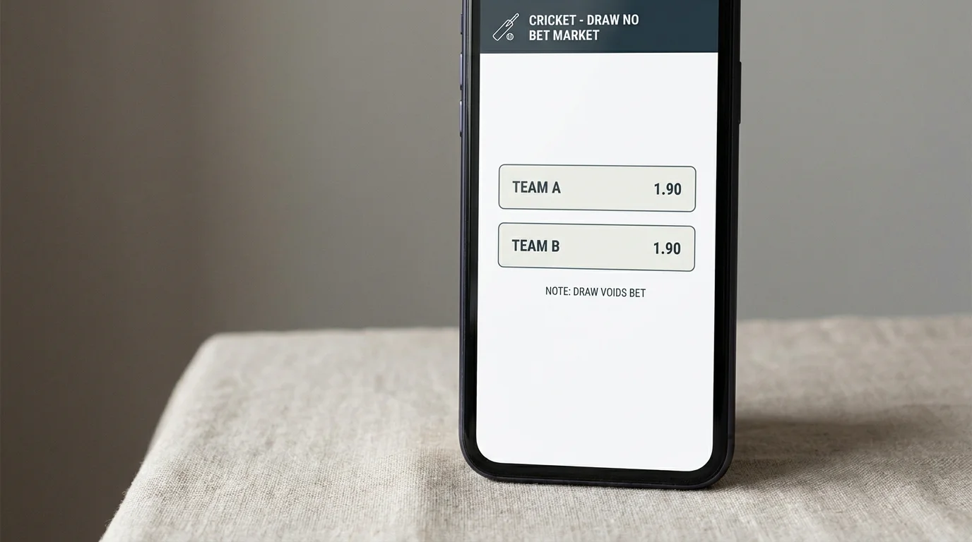 Betting screen showing a draw no bet market for a cricket match