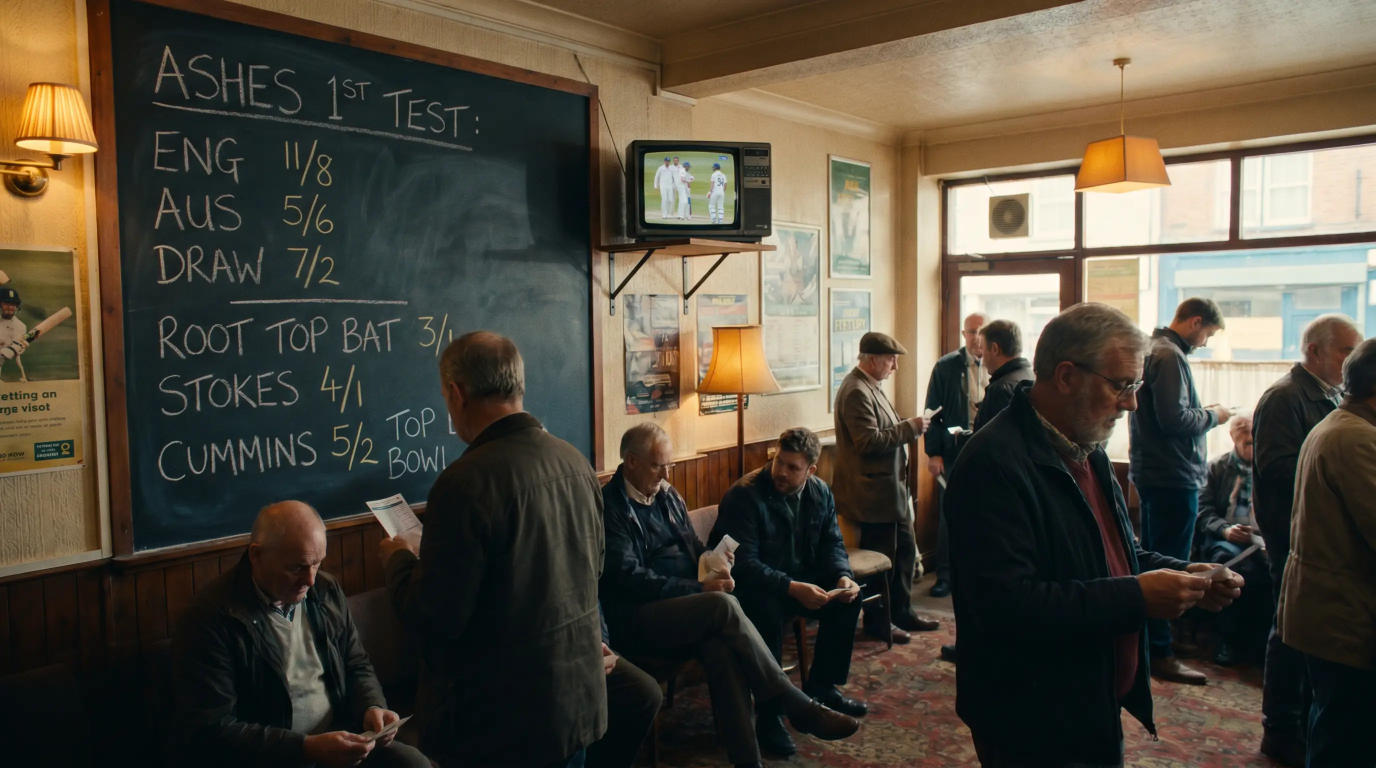 Traditional fractional cricket odds chalked on a British betting shop board