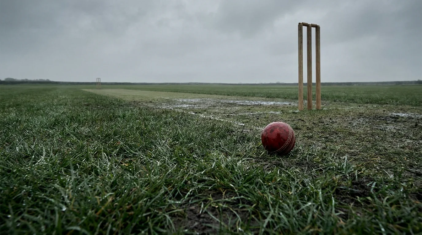 Lush green cricket pitch favouring seam bowling