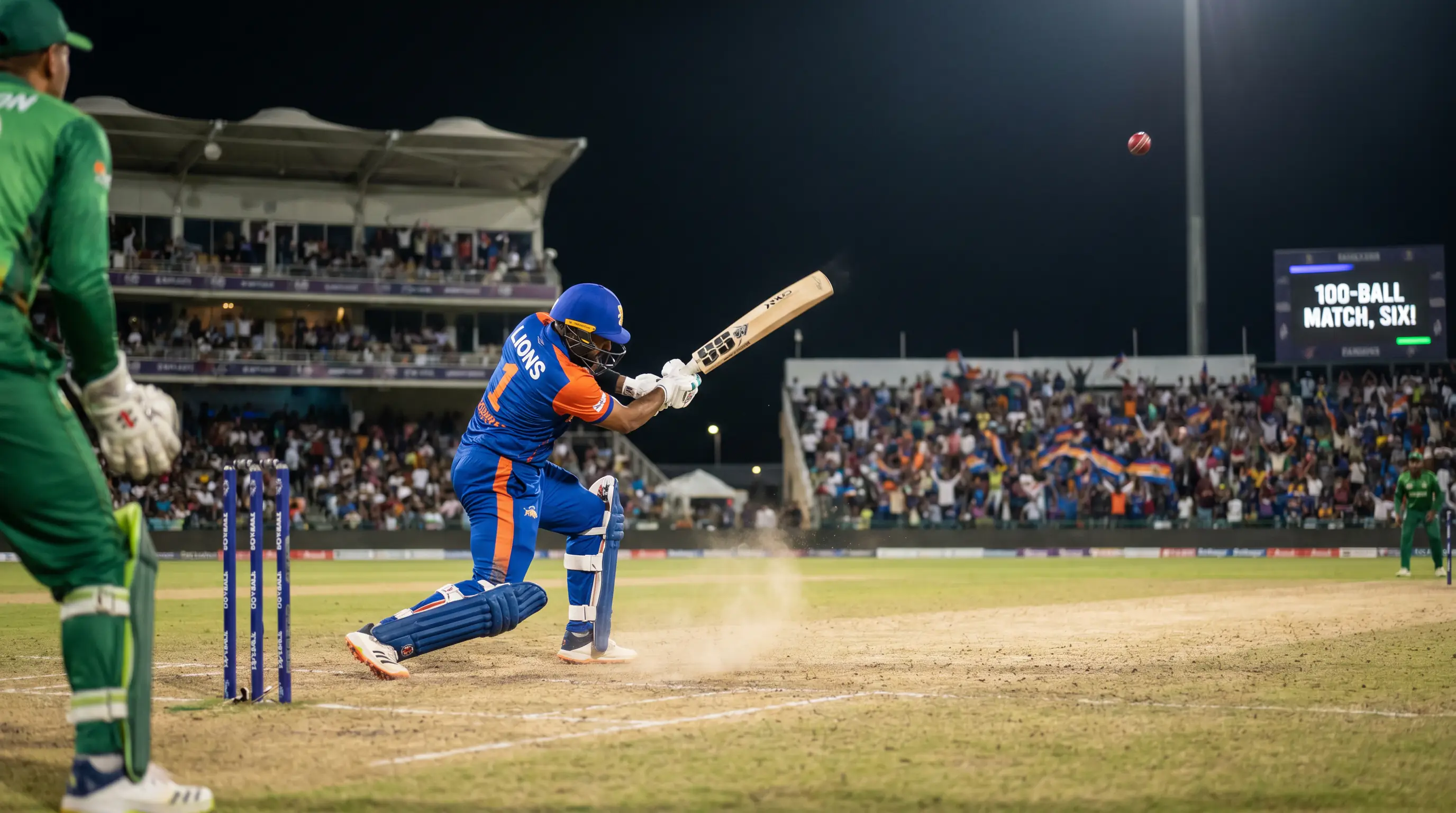 Batter in The Hundred clearing the ropes for six