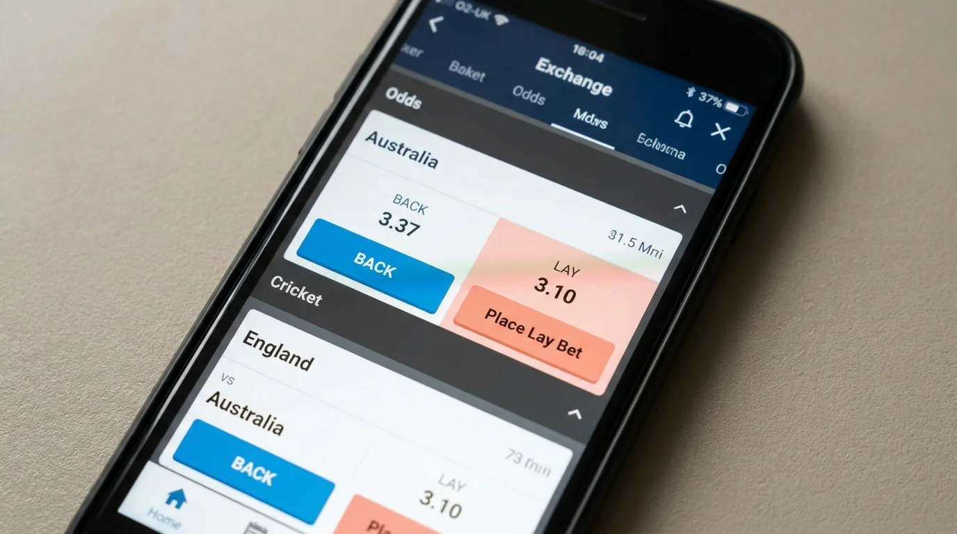 Exchange screen highlighting a lay bet against a cricket team