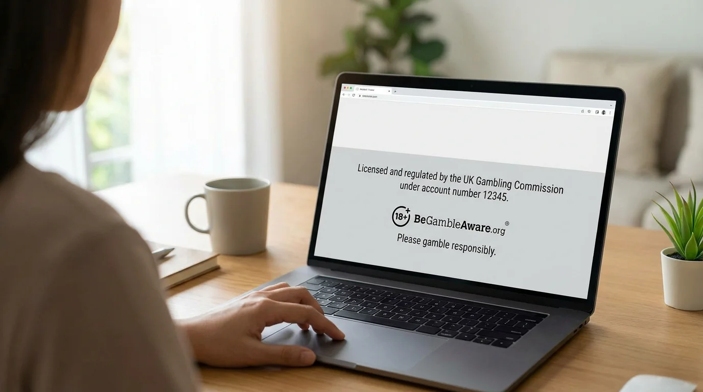 Punter checking a UK Gambling Commission licence in a betting site footer