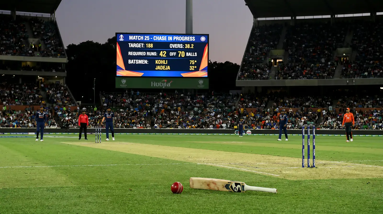 ODI scoreboard showing a tense run chase in progress