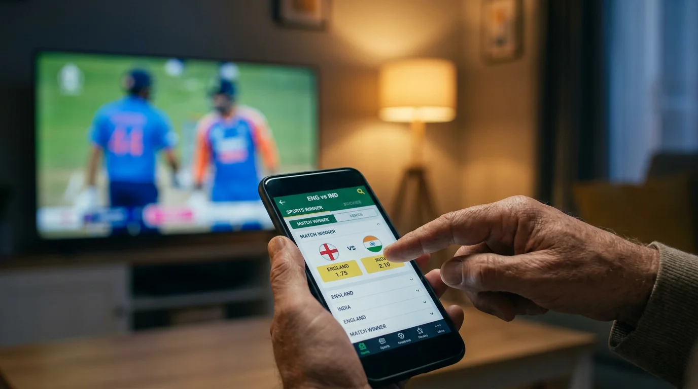 Hand tapping the match-winner price for a limited-overs cricket game on a betting app