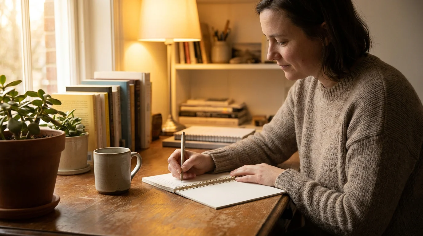 A person setting personal limits calmly at a desk, representing safer gambling habits