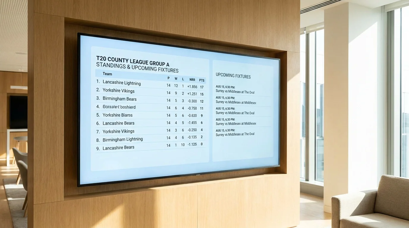 Display of T20 Blast group-stage fixtures and standings