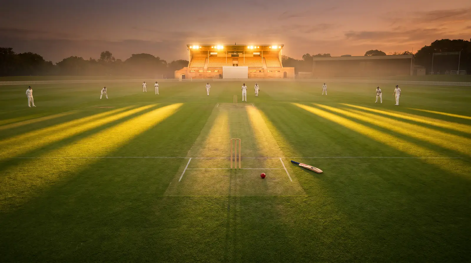 Long shadows over a Test match late in a day's play