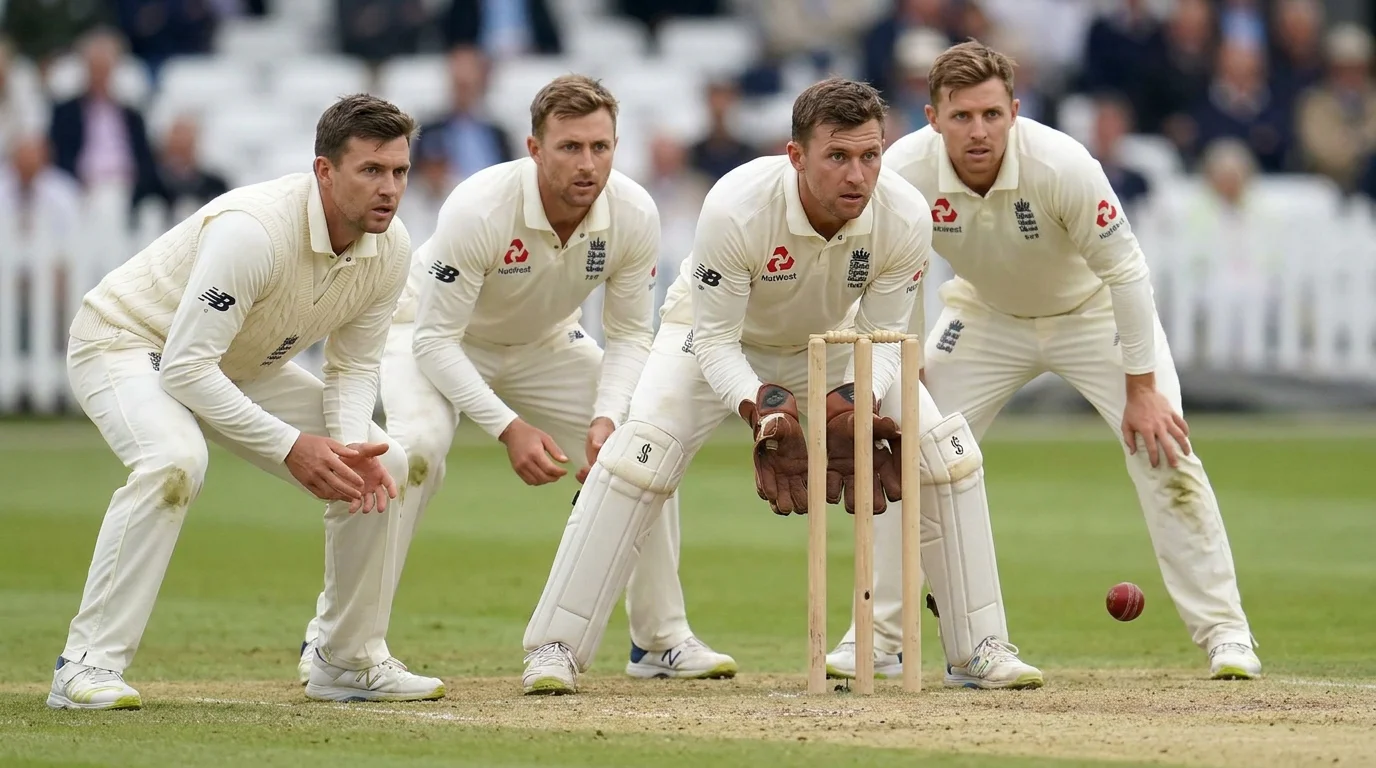 Test cricket slip cordon poised behind the batsman