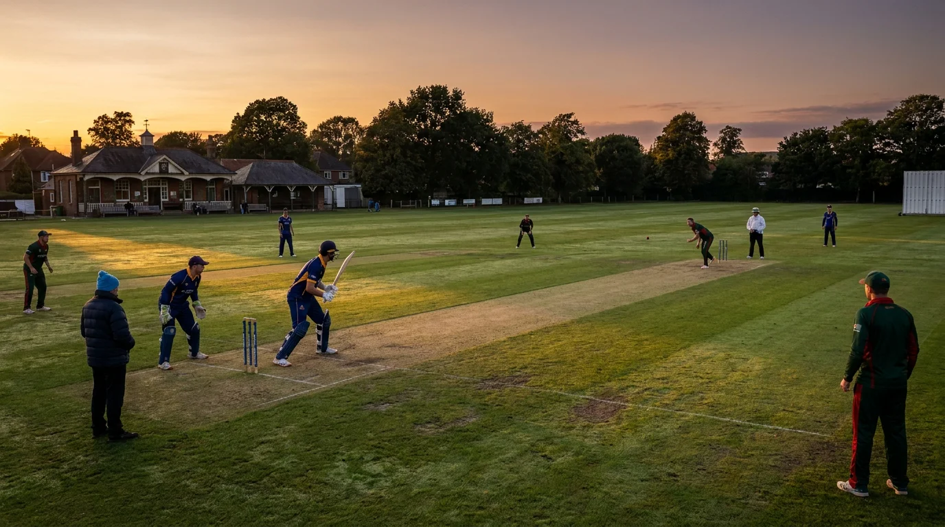 Cool damp evening conditions at a UK cricket ground