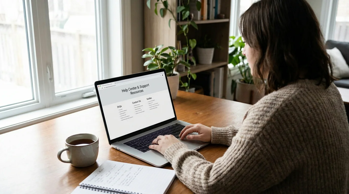 Person looking up UK gambling support resources on a laptop