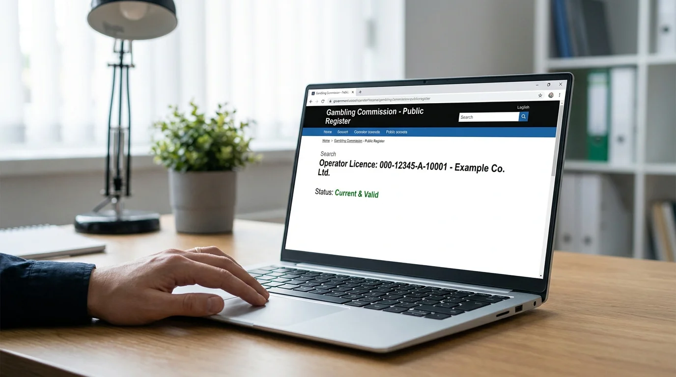 UK Gambling Commission public register open on screen to verify a betting operator licence