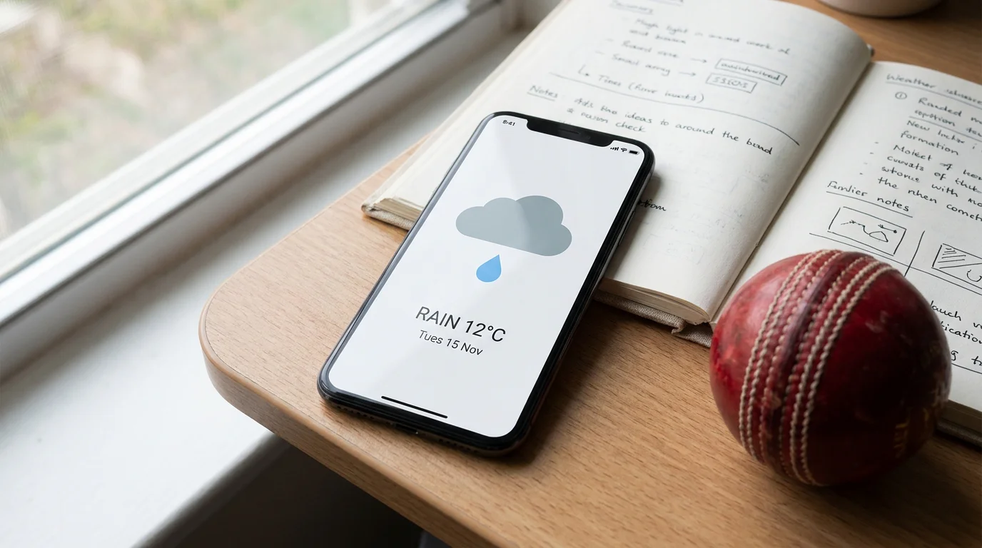 Weather forecast being checked before a cricket match